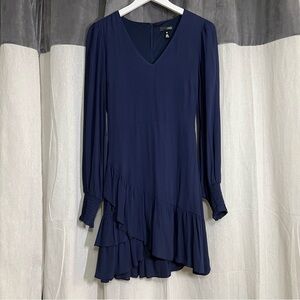 Aqua Womens Ruffled V-Neck Casual Dress Navy